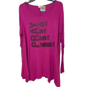 Upcycled Hand Printed Womens 3X Pray For It On It Through It Long Sleeve T Shirt